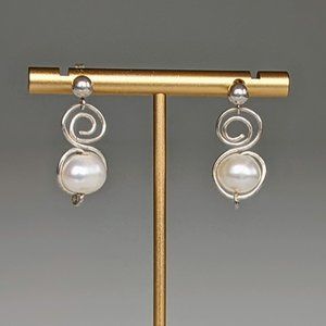 Freshwater Pearl & Silver Drop Earrings